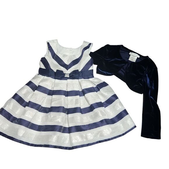 Jona Michelle Dress Size 2T Holiday Navy Blue Silver with Velour Shrug - Picture 2 of 9